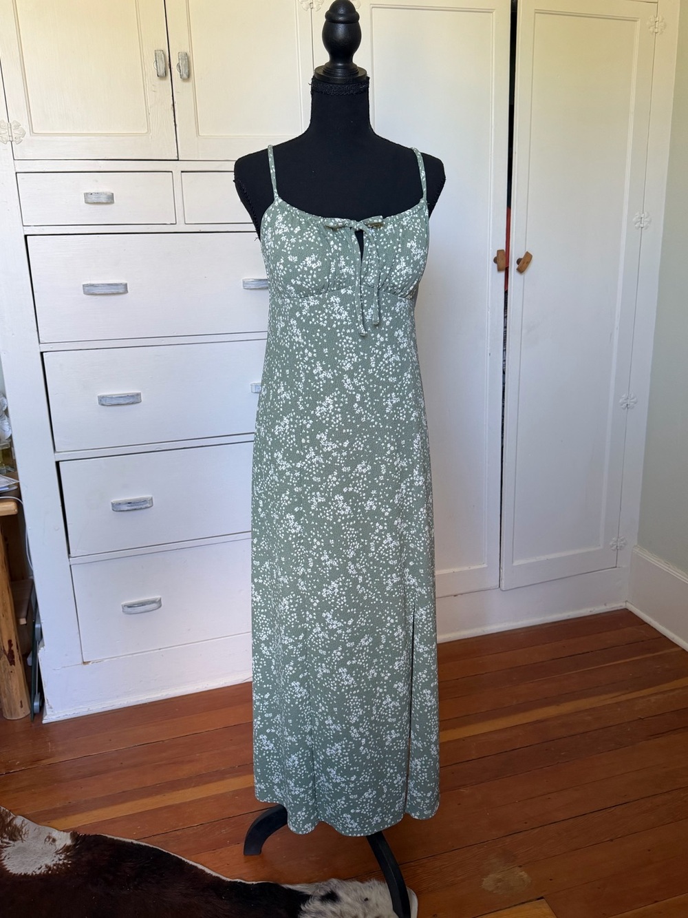 No Boundaries Sage Green Floral Dress with Tie Detail